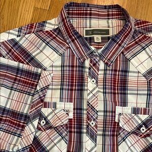 INC International Concepts Men’s  Red Blue Casual Plaid Shirt Size XL